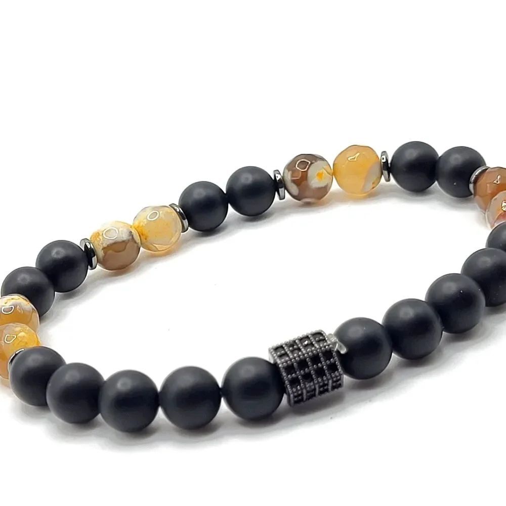 Artisan Healing Matte Black Crystal Beaded Bracelet 7.5in